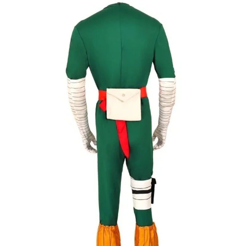COSAnime Ninja Rock Lee Cosplay Costume Unisex Green Jumpsuit Bodysuit Wig Red Headband Halloween Outfit - view 2