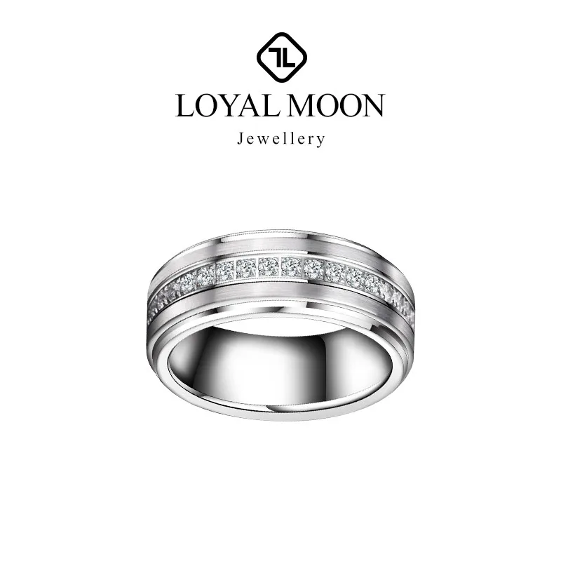 Loyal Moon Tungsten Carbide Rings For Men Cubic Zirconia Polished Wedding Engagement Band, Customized