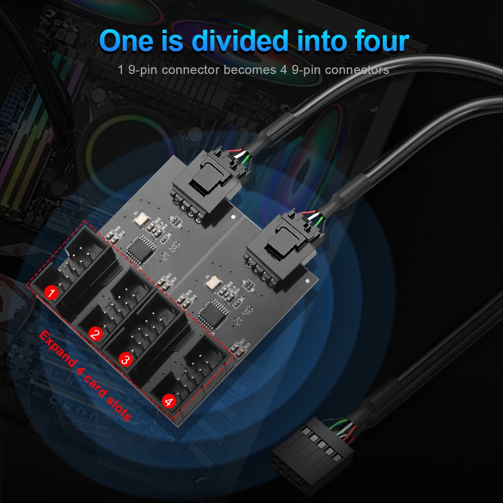 KARTOMAN-Adaptateur de câble d'extension USB 9 broches 6 000 carte mâle 1 à 2 / 4 femelle, carte de circuit imprimé 2.0 HUB pour carte mère de bureau