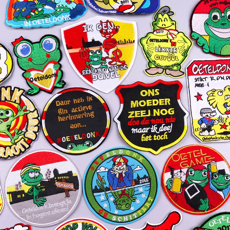 Patch d\'emblème Oeteldonk des Pays-Bas, couture brodée, patchs de carnaval de grenouille pour vêtements, fer sur patchs, bricolage