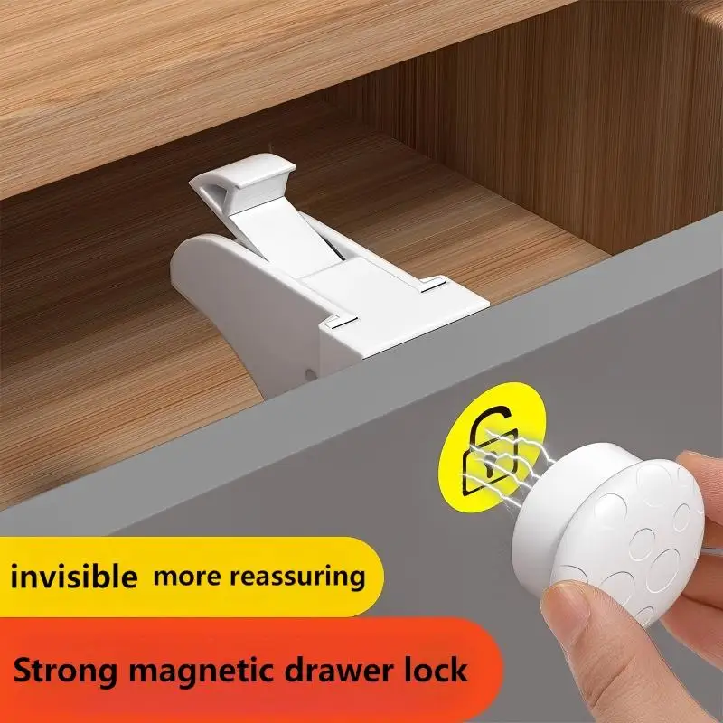 Magnetic drawer lock without punching, bedside cabinet door, invisible magnetic office desk, concealed lock, child safety lock