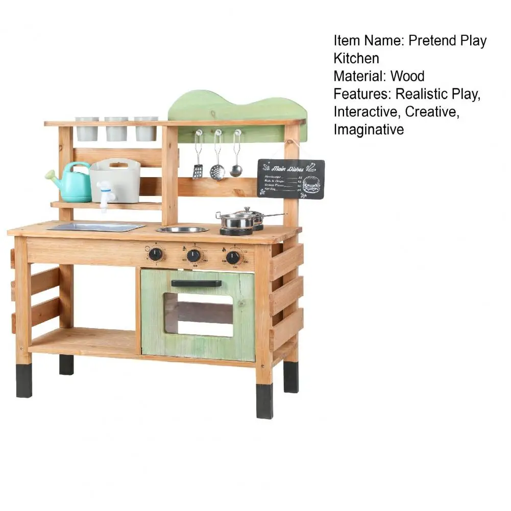 90cm lama cozinha ao ar livre de madeira fingir jogar conjunto cozinha com fogões removível torneira da pia quadro negro jardim cozinhar acessórios