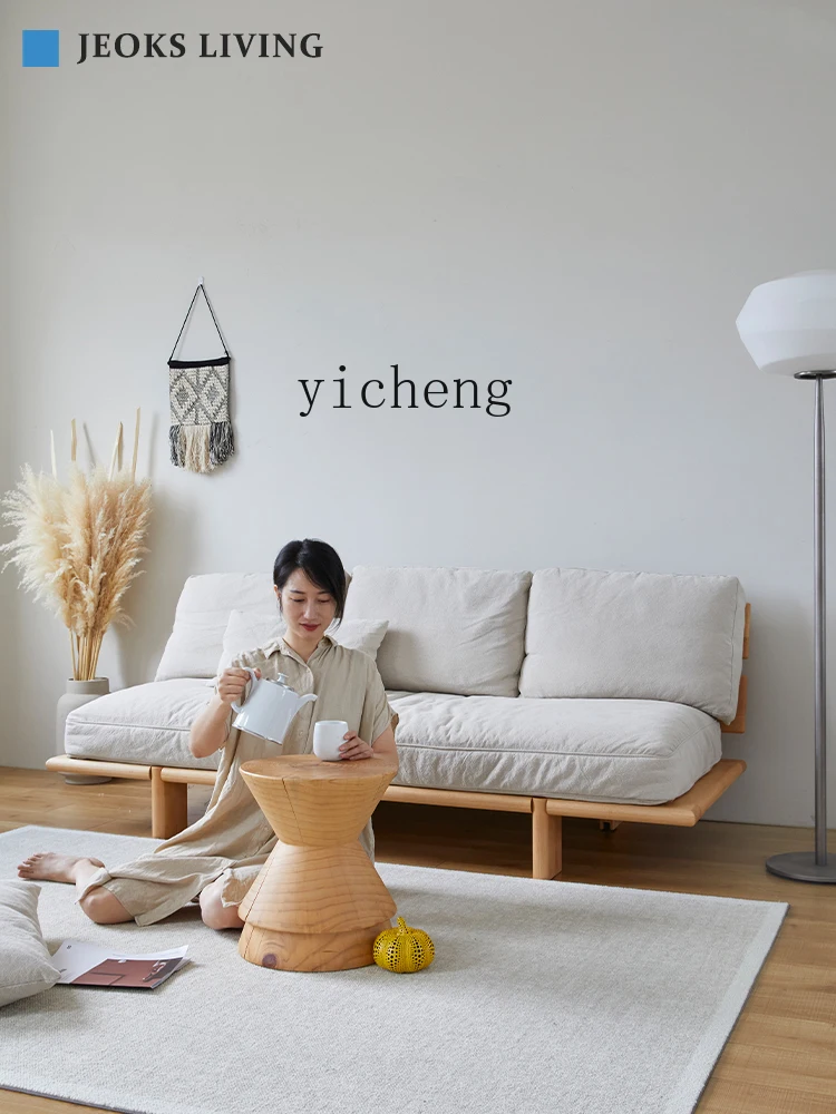 

TQH solid wood small apartment wind sofa bed living room foldable telescopic removable and washable dual-purpose