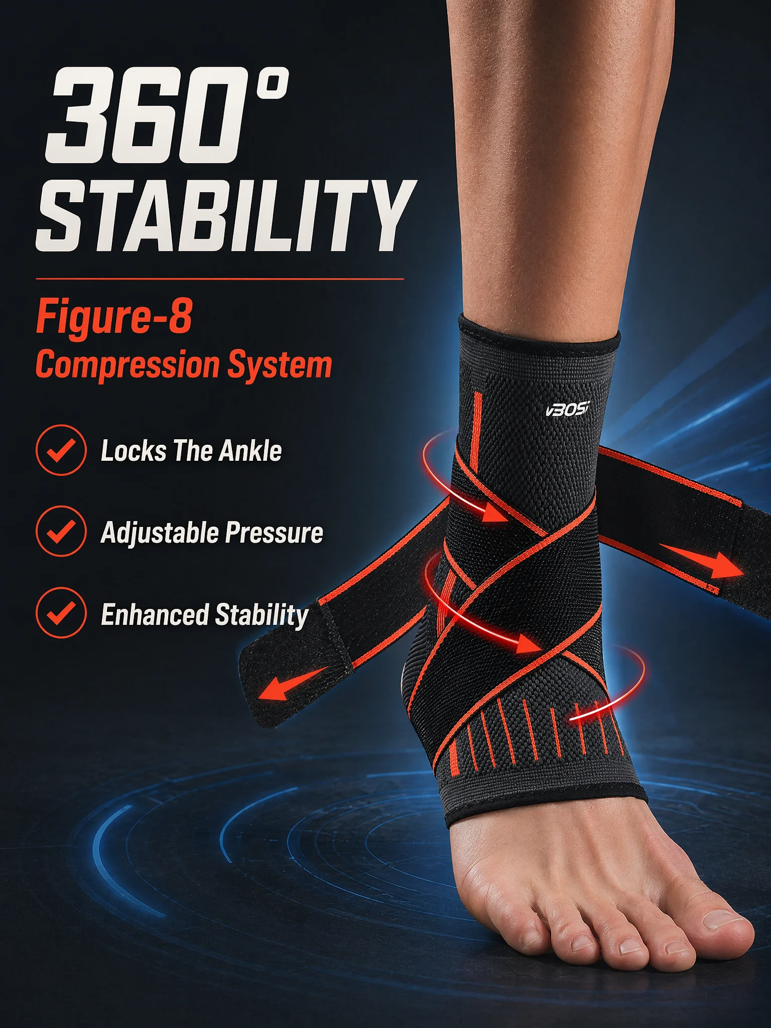 VBOSI Ankle Brace Compression Support Sleeve with Adjustable Strap for Men Women, Breathable Knitted Ankle Support for Sprain, S