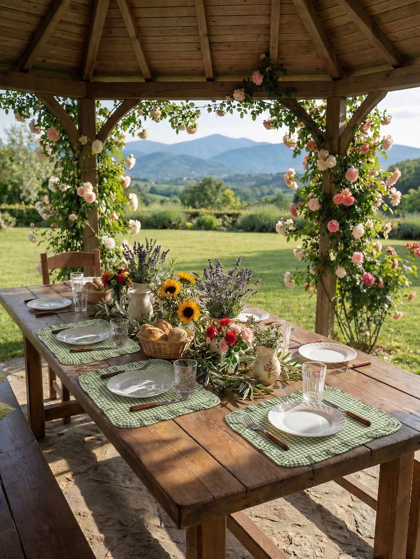 Set of 6 Square Green Gingham Placemats Green Grid Checkered Placemats with Ruffle Picnic Party Supplies Buffalo Plaid Table Mat - view 6