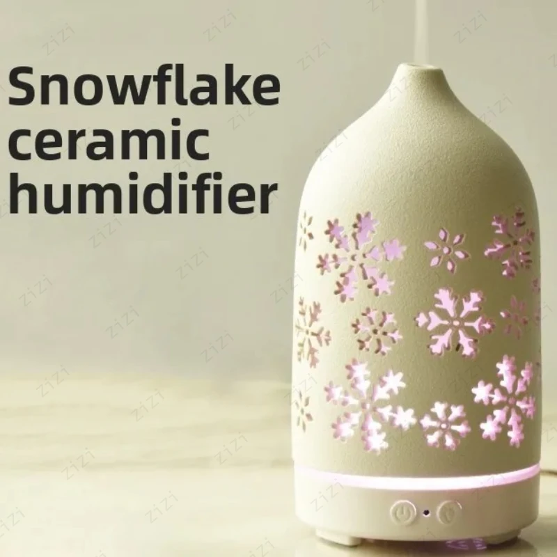Hollow Snowflake Shaped Ceramic Humidifying Aromatherapy Machine Multi-color Ambient Light Silent Aromatherapy Machine