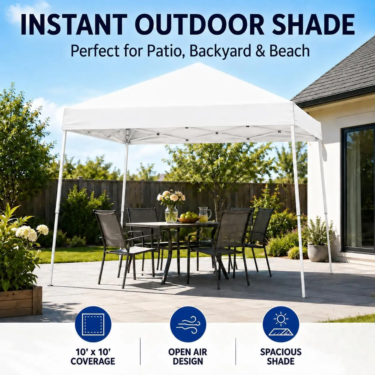 Tacleekii 10x10 ft Pop Up Canopy Tent with Slant Legs Instant Outdoor Gazebo with Heavy Duty Steel Frame, UV & Water-Resistant Portable Shade Shelter for Patio, Backyard, Camping, Beach, White