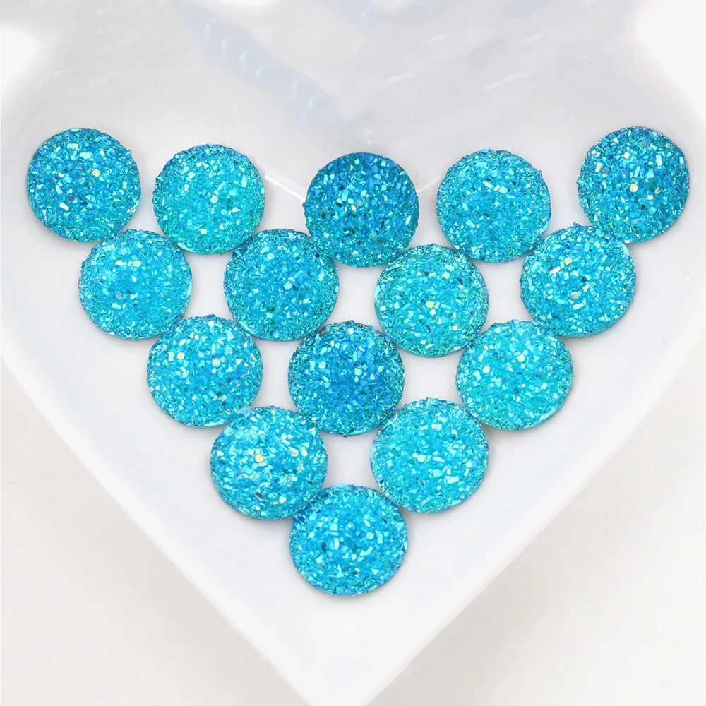 

New Fashion 40pcs 14mm Blue AB Color Flat back Resin Cabochons Cameo G4-08