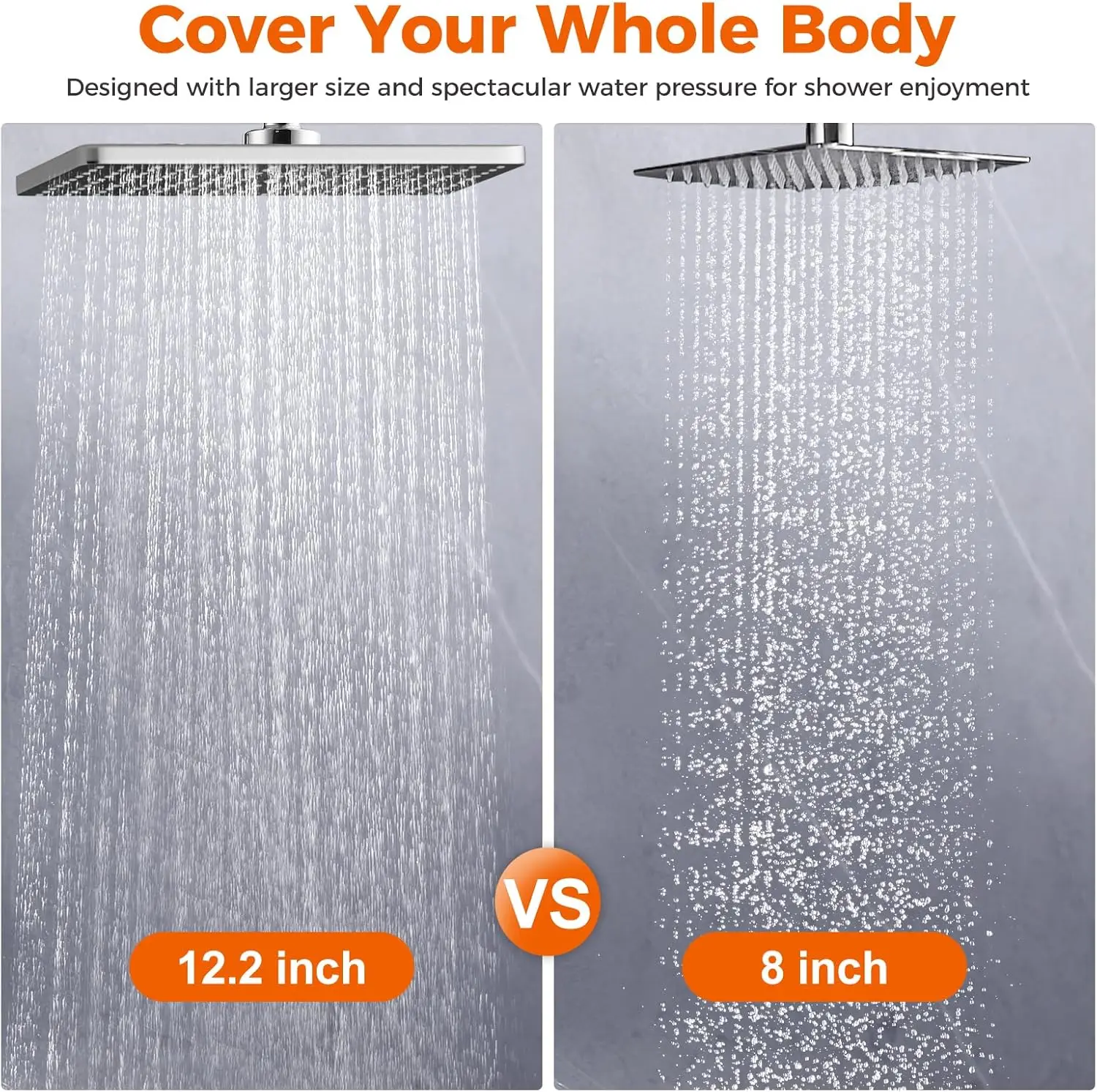 Rainfall Shower Head with Handheld Combo, 12.2 Inch Large Fullbody Showerhead with 15 Inch Adjustable Extension Arm and 6 Spray