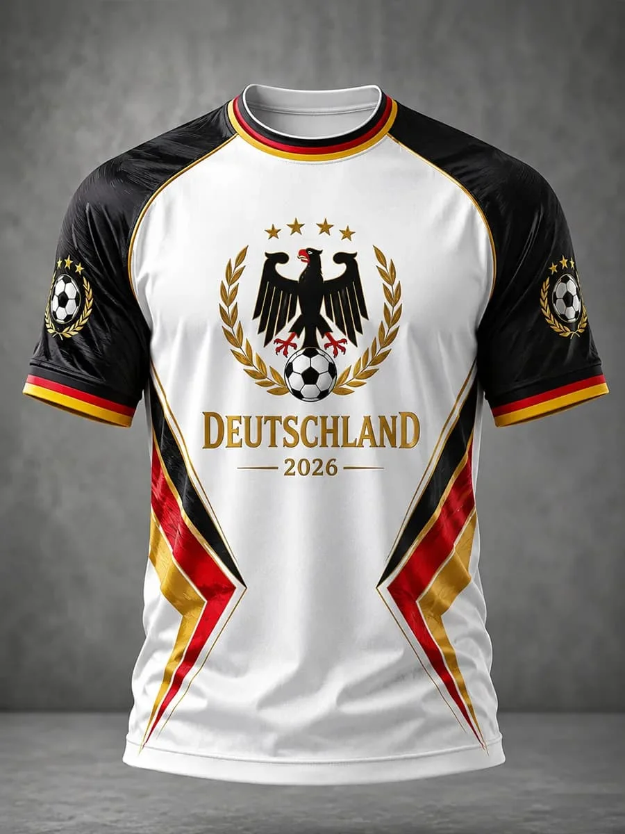 New Germany  Team Football Jersey Men's Crew Neck Sportswear with Gradient Flag & Stars Print Casual Tops Summer T Shirt