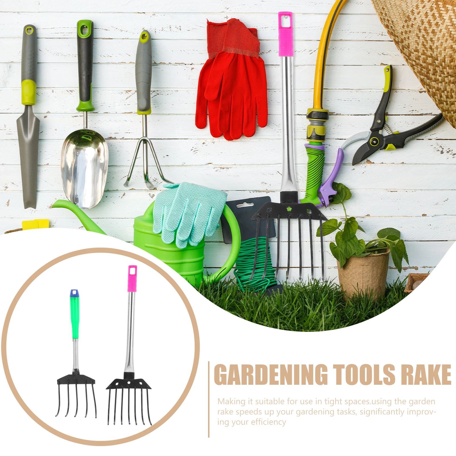 

2pcs Garden Hand Rake Set 5-Tooth 7-Tooth Soil Loosening Grass Remover Yard Tool For Leaves Raking Flower Planting Lightweight