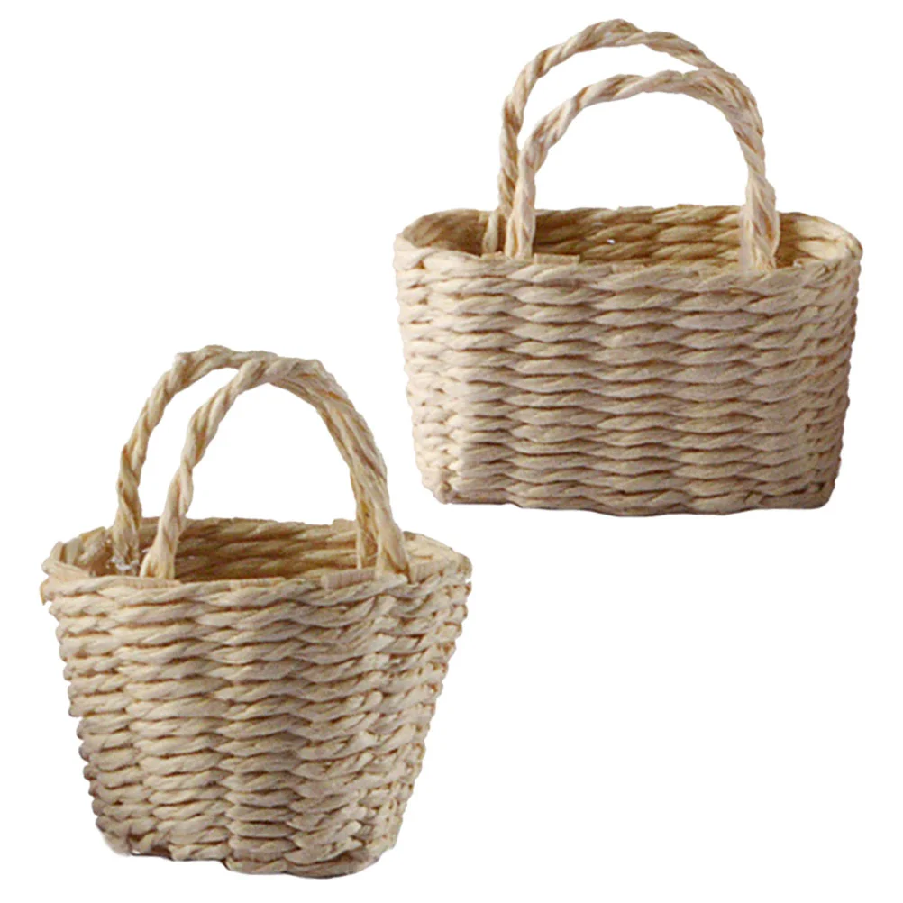 Mir de Rangement Tissé en Bambou, Modèle Micro Double Scène, Petite Maison, Fleur, Mini Artisanat, 2 Pcs