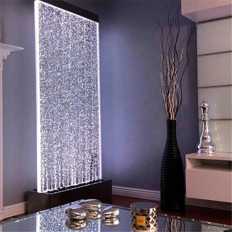custom.Contemporary Indoor RGB Color-Changing Acrylic Bubble Wall Fountain Multi-Functional with Liquor Shelf Display
