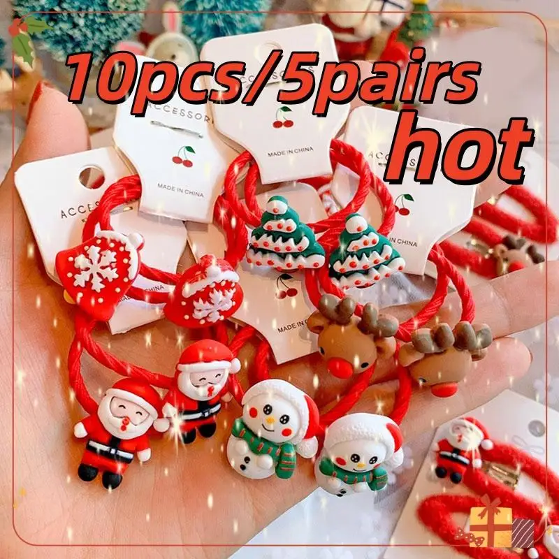 

10 PCS New Cartoon Santa Claus Lovely Girls Elastic Hair Bands Hair Accessories Children Hair Clips Baby Headwear
