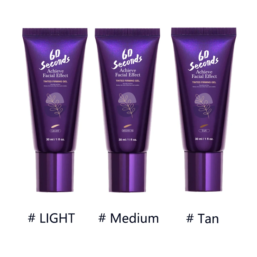 Instant Tinted Face Firming Serum - 60-second brightening cream, 3 shades (light/medium/tan). 30ml vegan foundation base formula