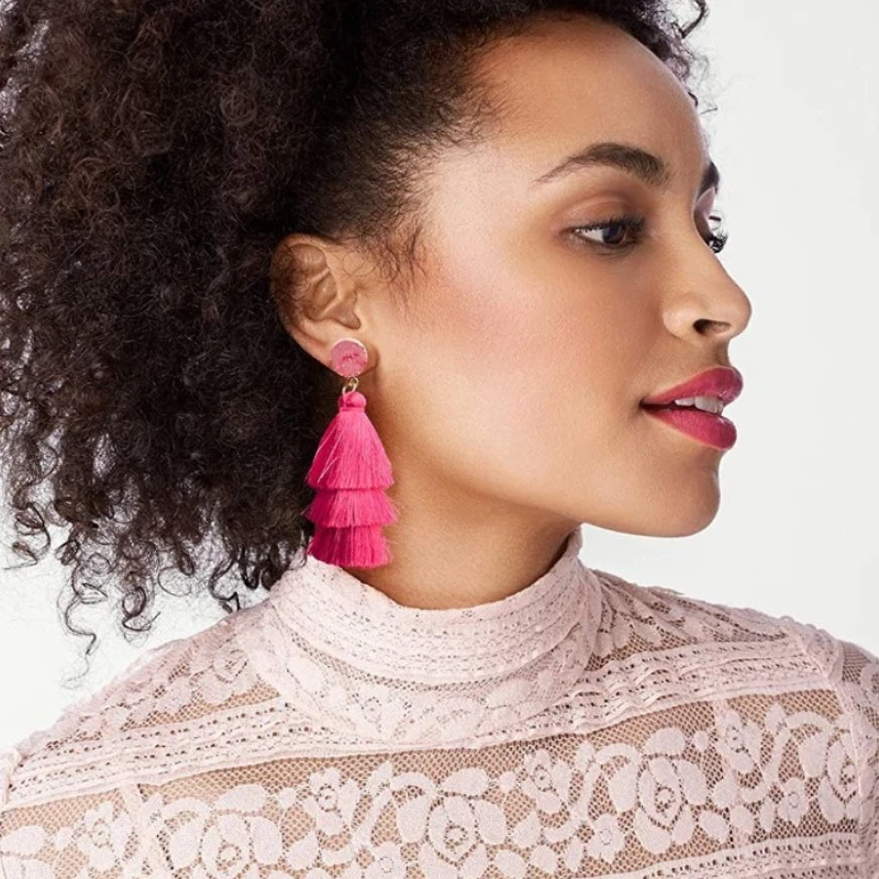 Womens Fashion Layered Druzy Tassel Earrings Bohemian Style Dangle Jewelry Gifts for Christmas Birthday Party