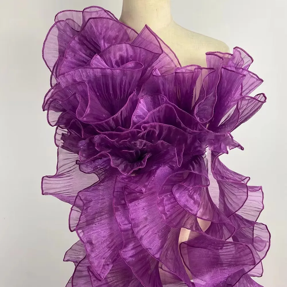 Glossy Organza Lace Trim Fabric 13cm Wide 3D Pleated Ruffles Material Designer Fabric Material Party Decoration