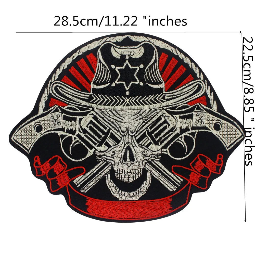 Gun Patches Military Skull Iron on Patches Embroidered Applique Stickers  Large Back Patch for Biker Vest Decorated Emblem