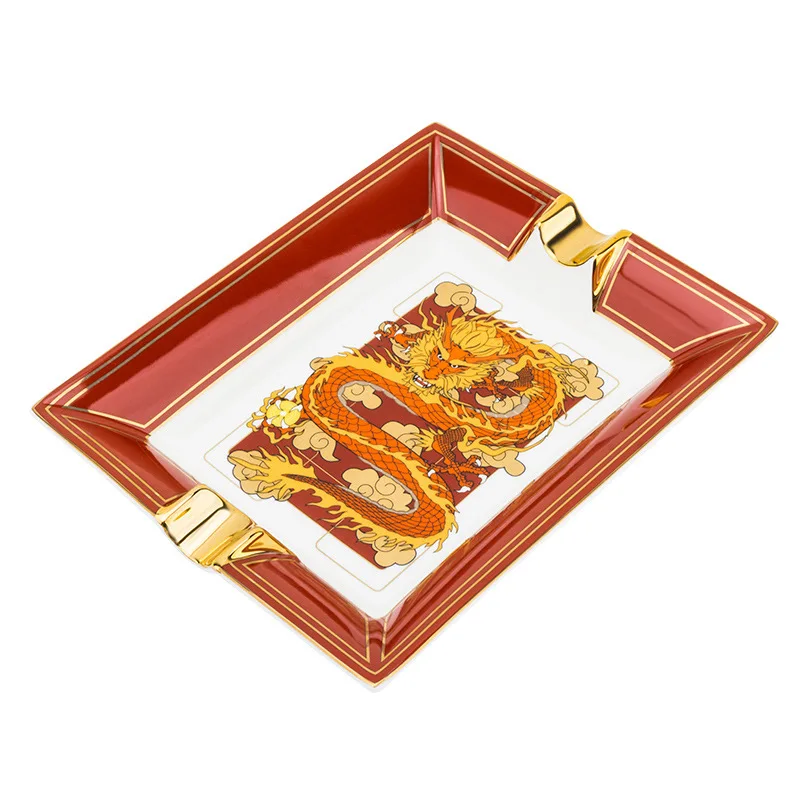 Cigar Ashtray Dragon Year Commemorative Edition Lubinski Chinese Style Double Fluted Ceramic Smoking Accessories