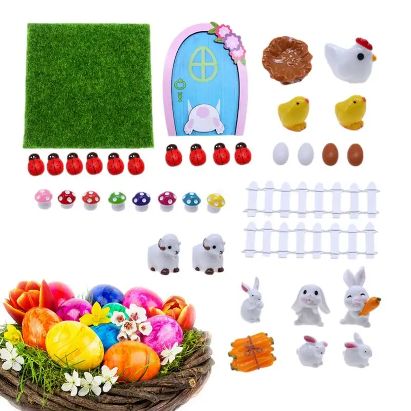 Easter Fairy Door Kit Easter Bunny Tiny Door Set For Fairy Garden Accessories Mini Festive Gnomes Door Set Wooden Outdoor Elf