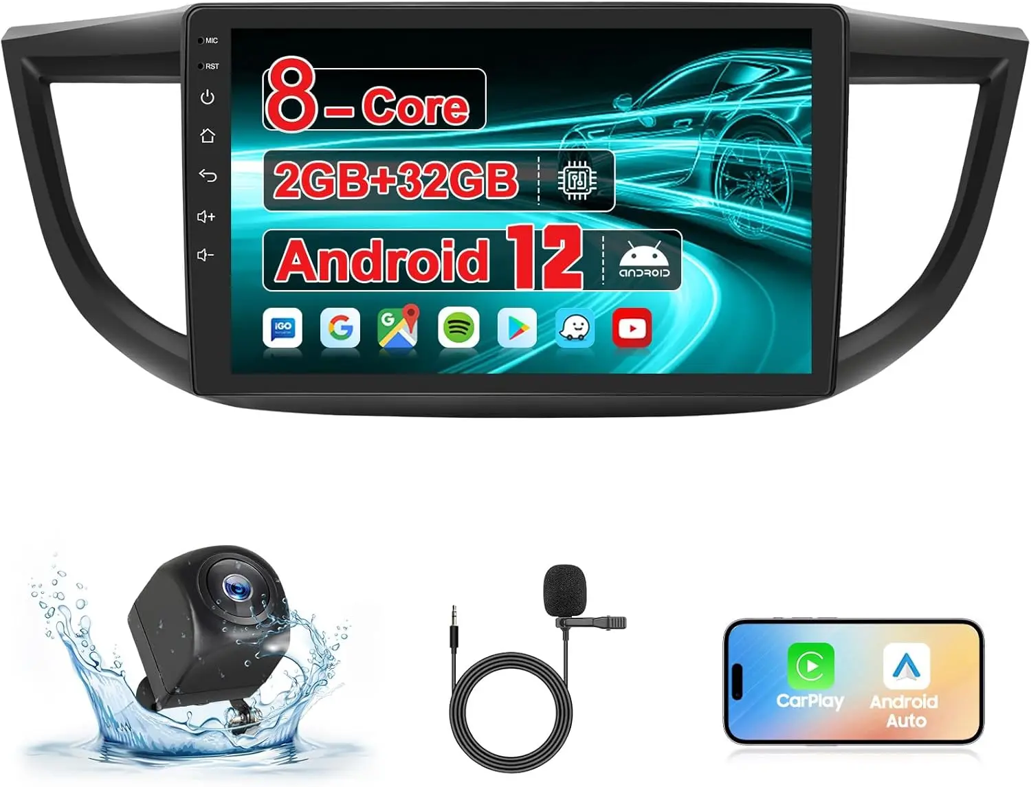 

10" Car Stereo Radio Dash Kit for CRV 2012-2016 Wireless CarPlay&Android Auto IPS Touch Screen with Bluetooth SWC Backup Camera