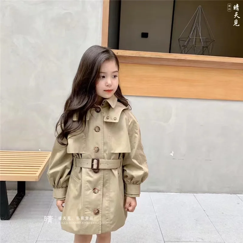 Kids Baby Windbreaker Coat Spring Autumn Children's Clothing British Style Children's Autumn Coat Girl Mid-length Waist Jacket