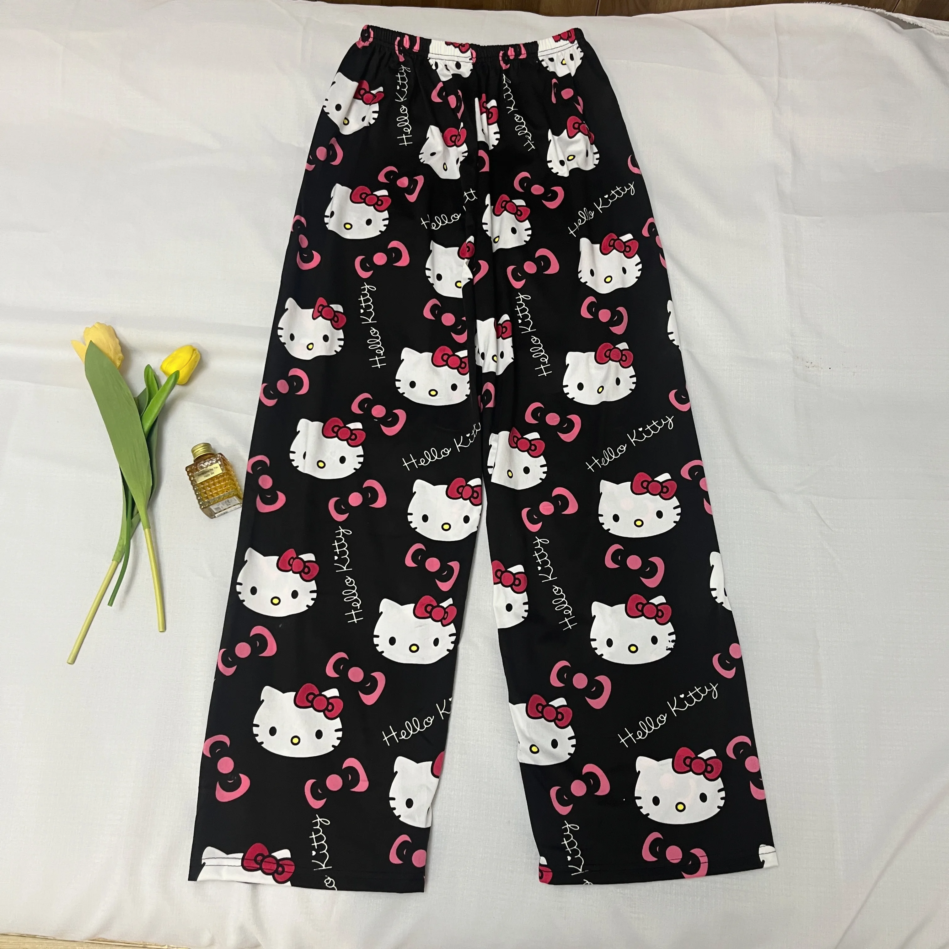 Sanrio Hello Kitty Calça fina de pijama feminina casual, calça macia, solta e respirável, presente, verão, nova