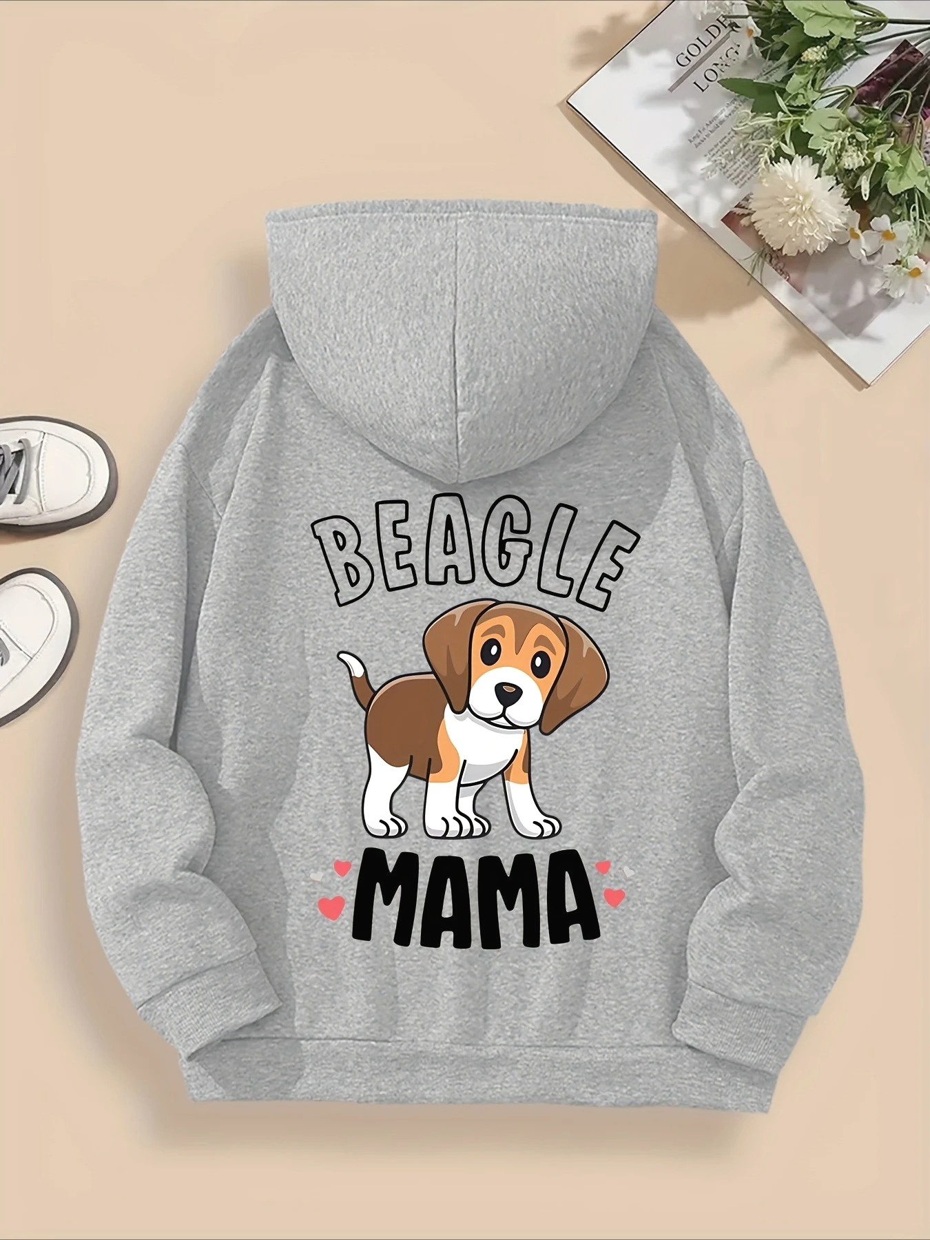 A السمين بيغل الأم 2025 الخريف والشتاء تصميم بسيط المرأة هوديي أعلى بأكمام طويلة ملابس نسائية عادية #1