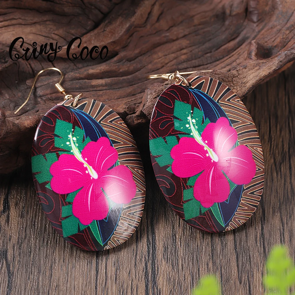 Cring Coco Trend Round Earrings Flower Shape Pendant Earrings Fashion Acrylic Earring Jewelry for Women Festival Gift 2024