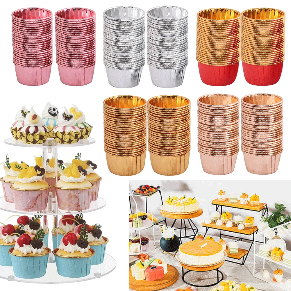 50pcs Cupcake Paper Cups Muffin Cupcake Liners With Cover Baking Cup Tray Oilproof Cake Wrapper Party Wedding Party Cake Tools