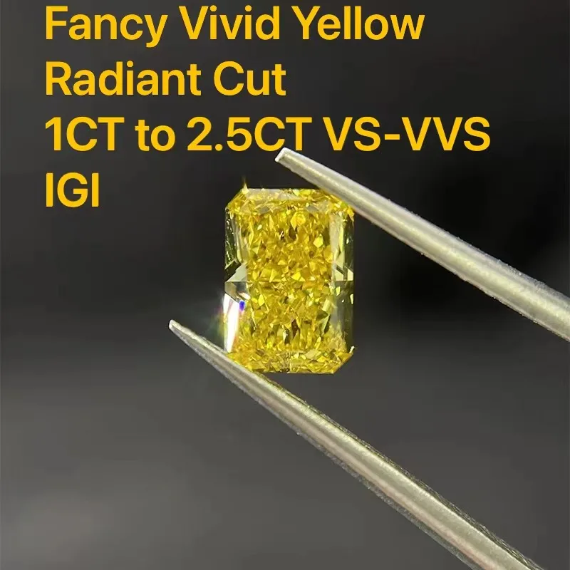 AEAW Jewelry Synthetic Diamond Fancy Vivid Yellow Radiant Cut 1ct-2.5ct Lab Grown Coloured Diamonds Wholesale IGI certificates