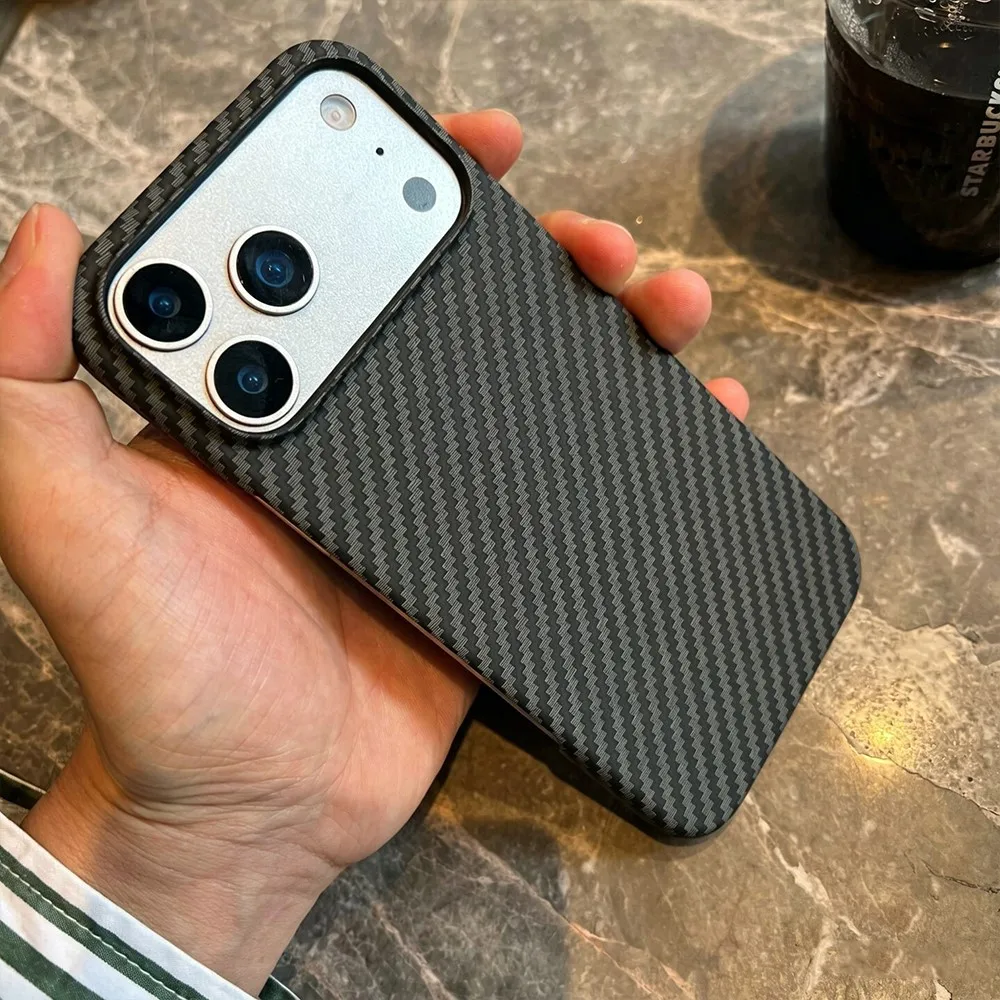 Frameless Slim Kevlar Carbon Fiber Textured Plastic Case For iPhone 17 Air 16 15 14 13 12 11 Pro Max Plus Shockproof Hard Cover