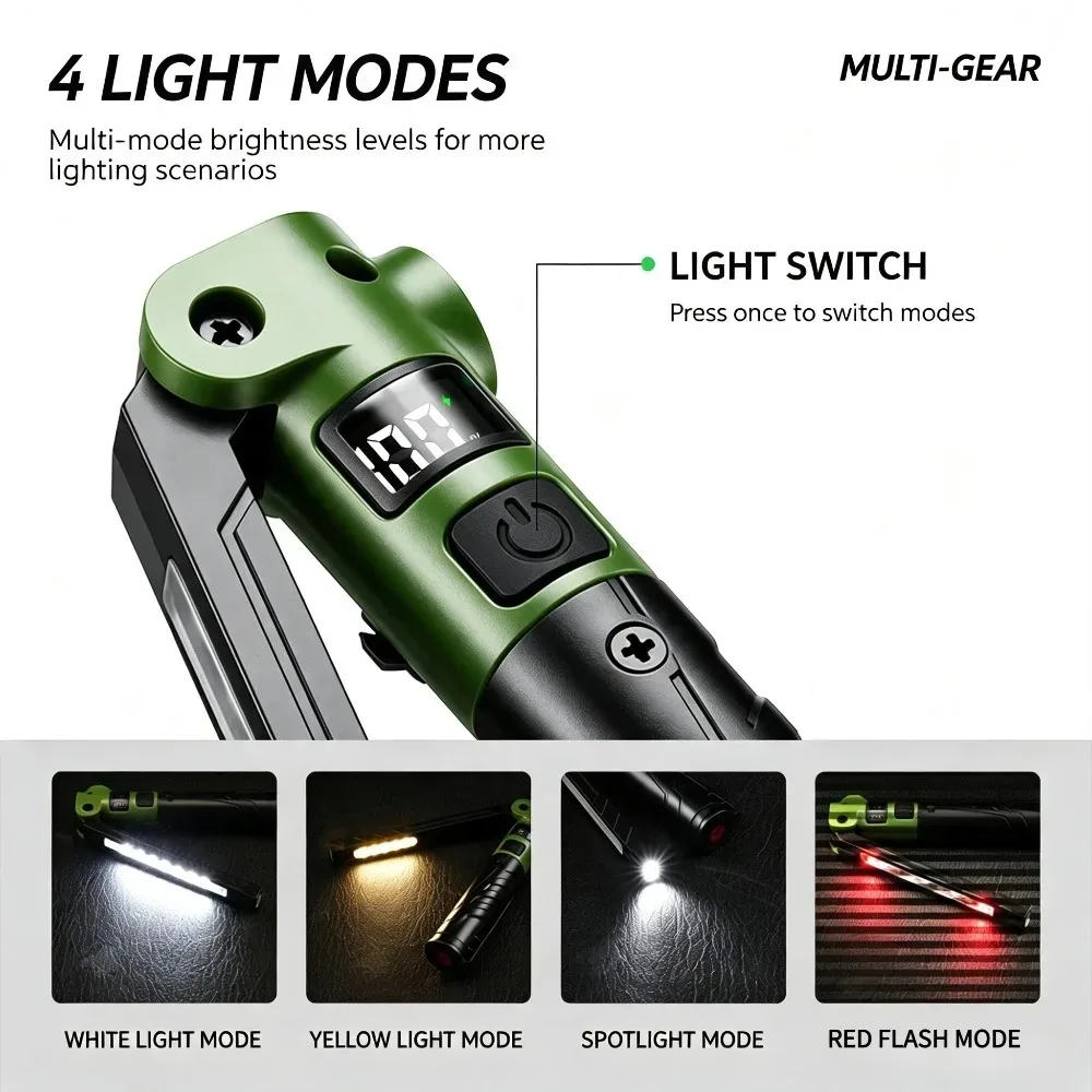Multifunctional Foldable Rechargeable Work Flashlight Super Bright Long‑Lasting Portable Torch for Outdoor Camping Auto Repair