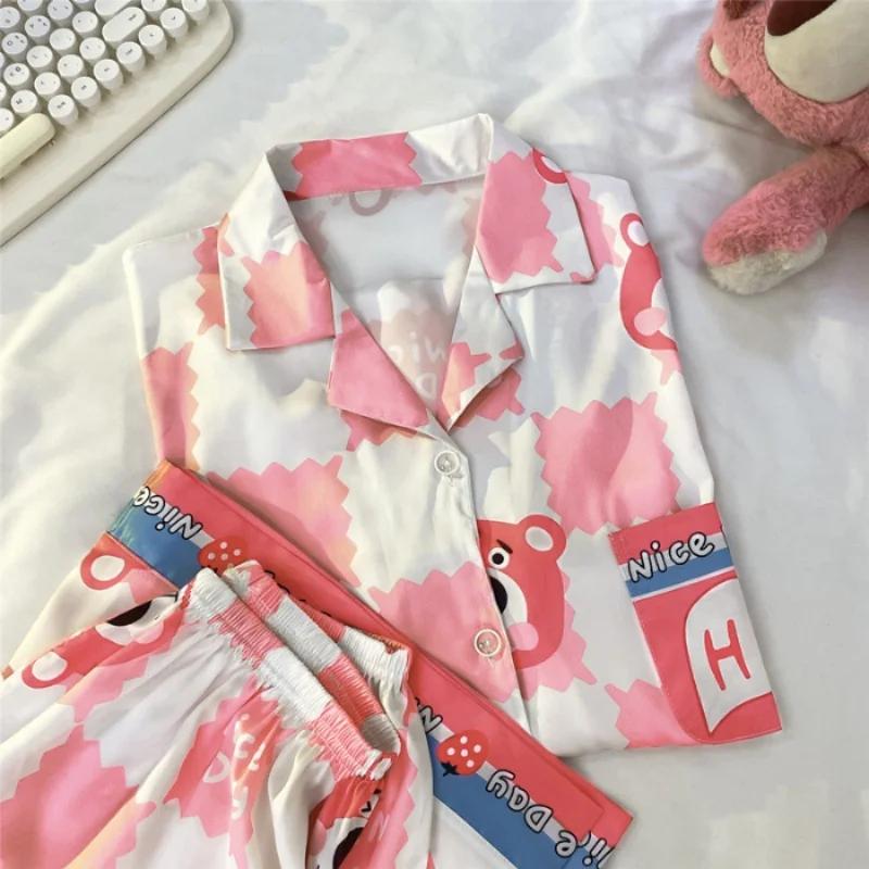 Print Two Pieces Pajamas Set Summer Stain Pajamas Fashion Home Clothes Ladies Casual Shorts and Top Set Pijamas