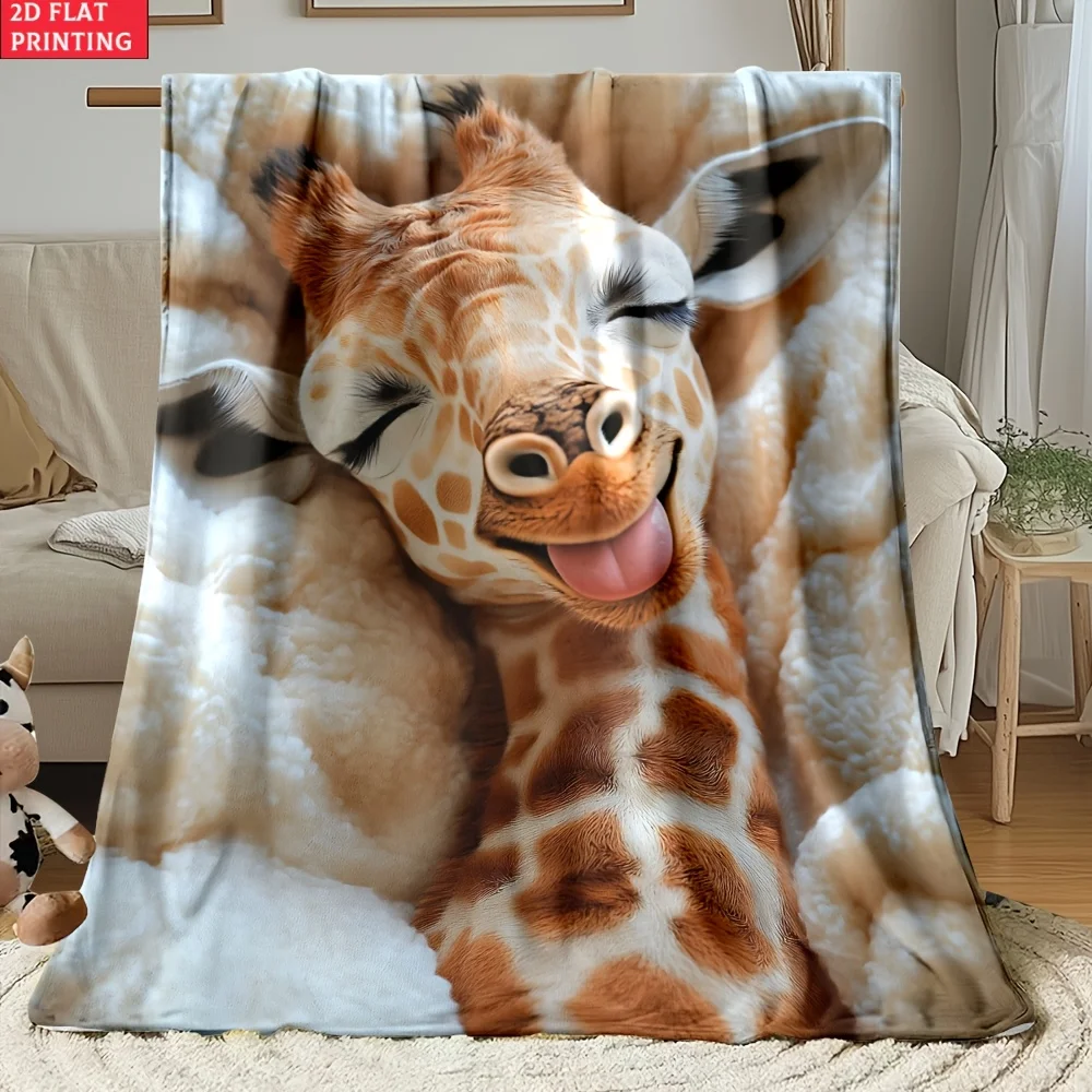 2D Flat 1pc Giraffe in Soft Bed Portable Blanket- Lightweight Flannel Throwfor Sofa, Travel, Camping, Livingroom, Office, Couch,