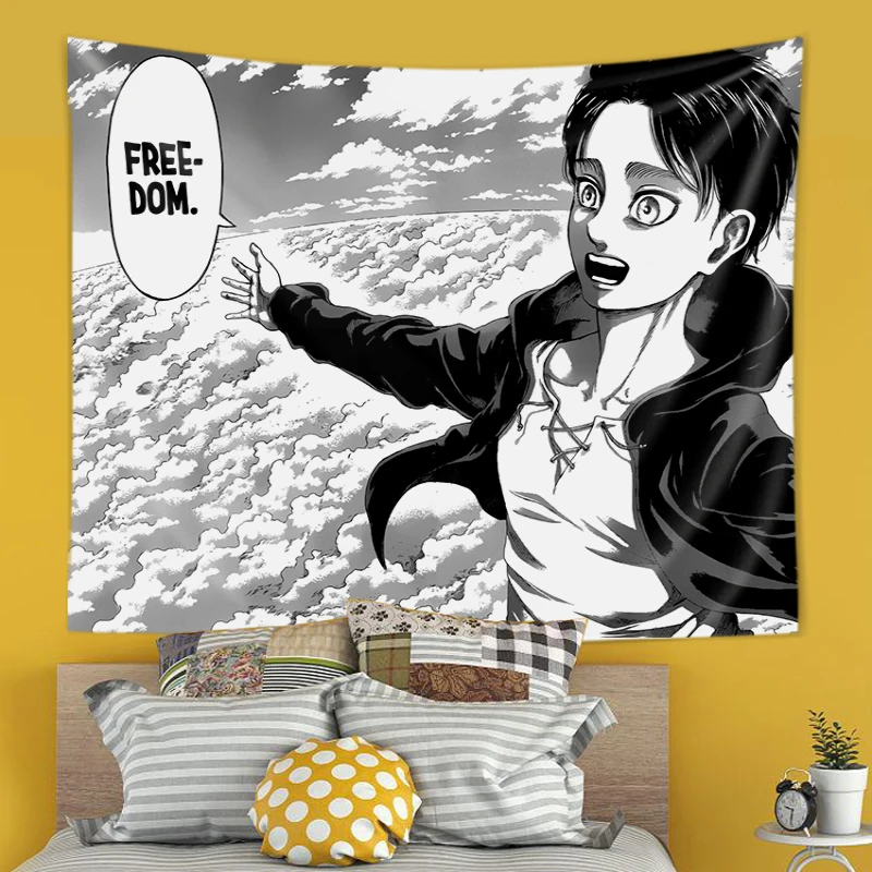 Eren Yeager Freedom Manga Poster Wall Art Kawaii Anime Attack On Titan Print Canvas Gallery Wraps Ready To Hang Decor Tapestry