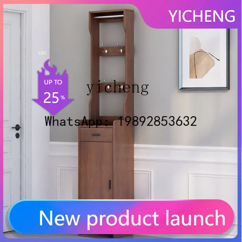 H1 Solid Wood Household Entrance Cabinet Ultra-Thin Shoe Cabinet Home Doorway with Hanger
