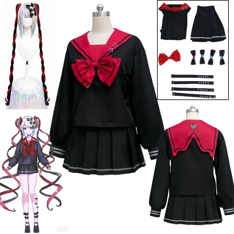 

Needy Girl Overdose KAngel Cosplay Costume Black JK Uniform Full Set Wig Sailor Suit Halloween Carnival Party Roleplay Outfits