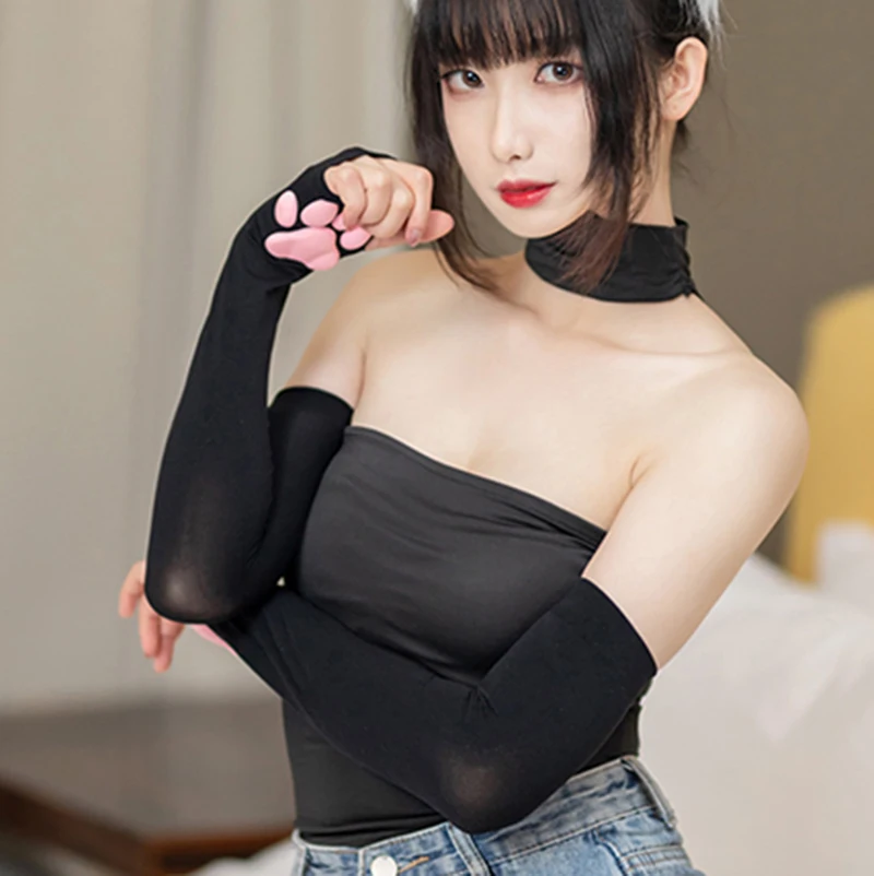 3D Mèo Paw Tay Nắng Nữ Găng Tay Bé Gái Kawaii Dễ Thương Fingerless Pawpads Tay Lolita Cosplay Mèo Móng Vuốt Mitten