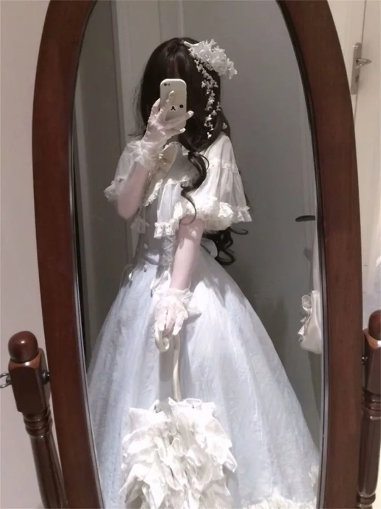 Robe bleue à nœud Lolita pour femmes, tenue d'été à taille fine, à la mode, nouvelle collection 2025