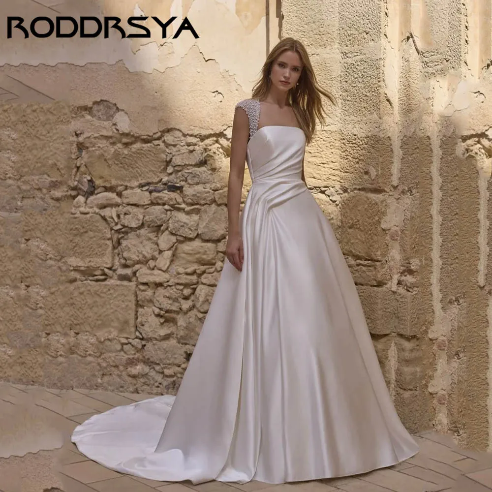 

RODDRSYA Satin A-line Wedding Dresses With Detachable Beaded Straps Bridal Gowns Simple Sleeveless vestidos de novia Customized