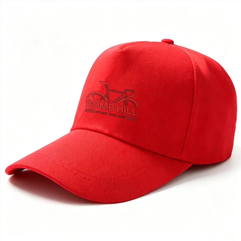 Adjustable Cotton Baseball Cap Red Bomb Hill Downhill Bicycle Line Art Print Mountain Bike Cycling Theme Outdoor Sun Casual Cap