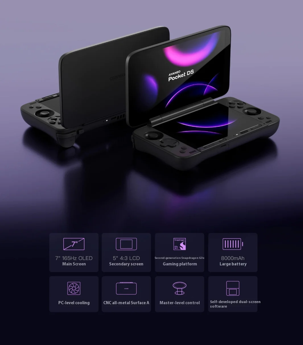 AYANEO Pocket DS Game Console 7" 1080P 165Hz OLED Screen 8000mAh Portable Android Handheld Console Dual Screen Flip Game Machine