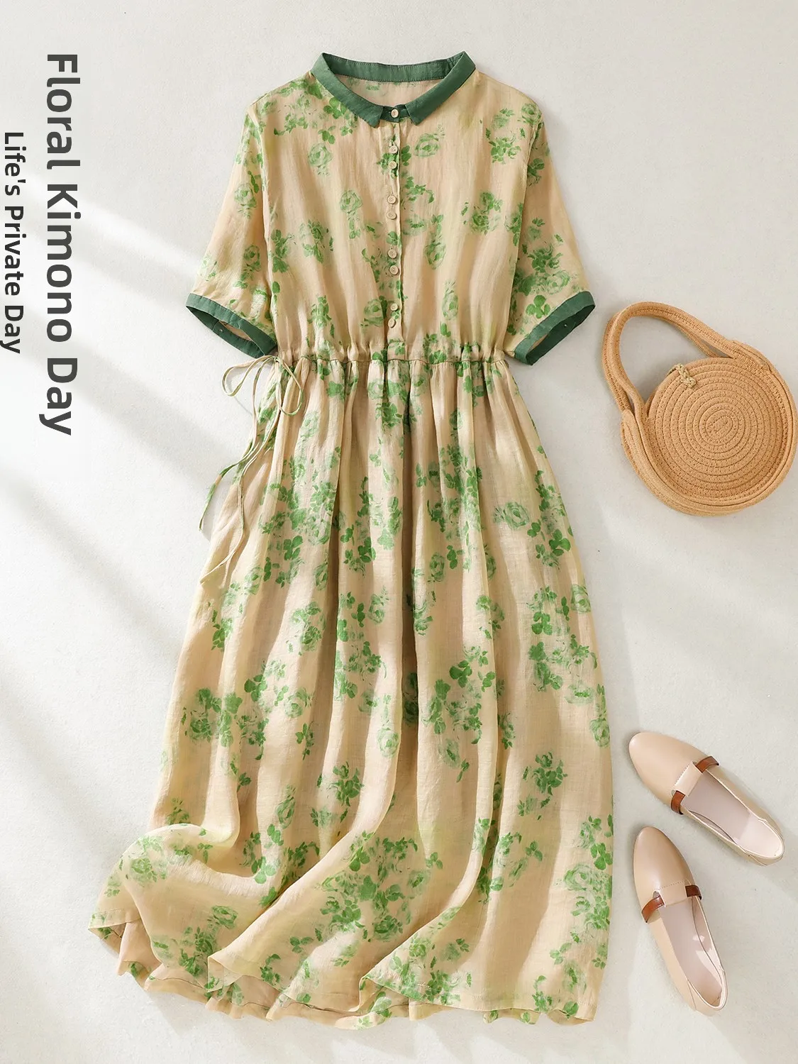 Gonna longuette a trapezio in cotone e lino snellente con vita estiva da donna in lino con stampa retrò Dr Colletto sottile ort Sve