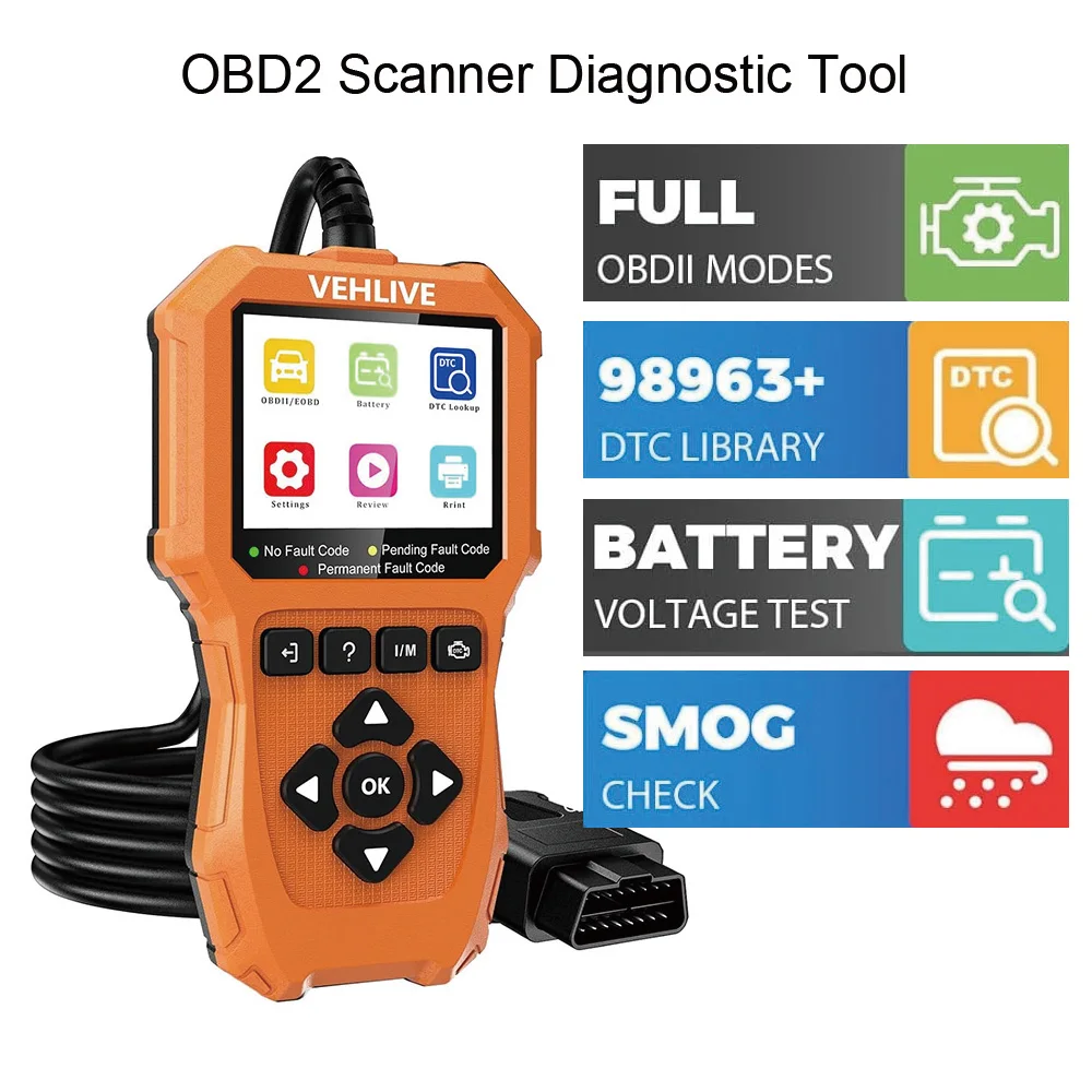 

OBD2 EOBD Automotive Diagnostic Scanners Tool Check Engine Light Car Tools Code Reader with Battery Tester I/M readiness OBDII