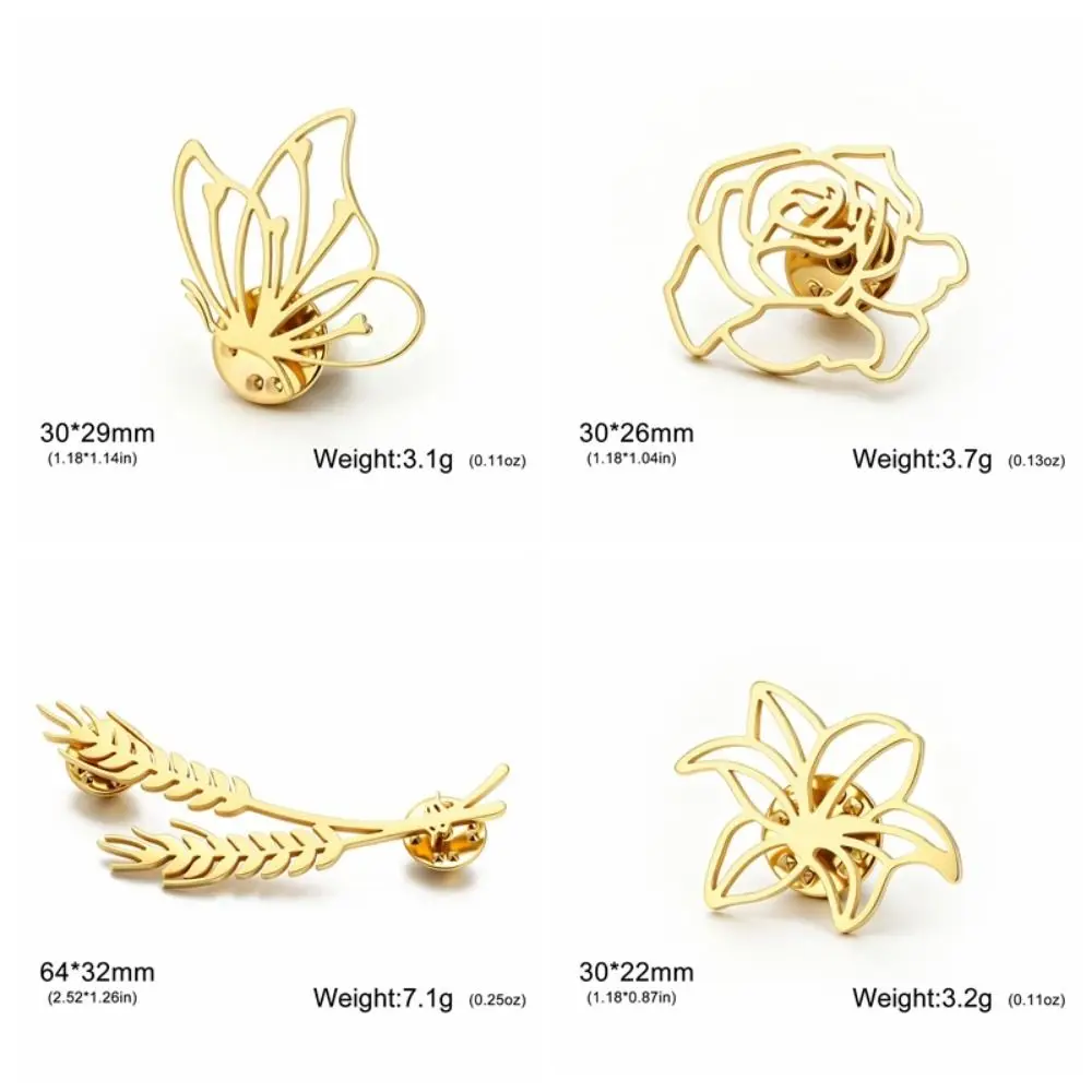 Elegant Stainless Steel Brooches Butterfly Rose Wheat Ears Frangipani Jewelry Accessory Metal Pins Lapel Pins Gift view 5