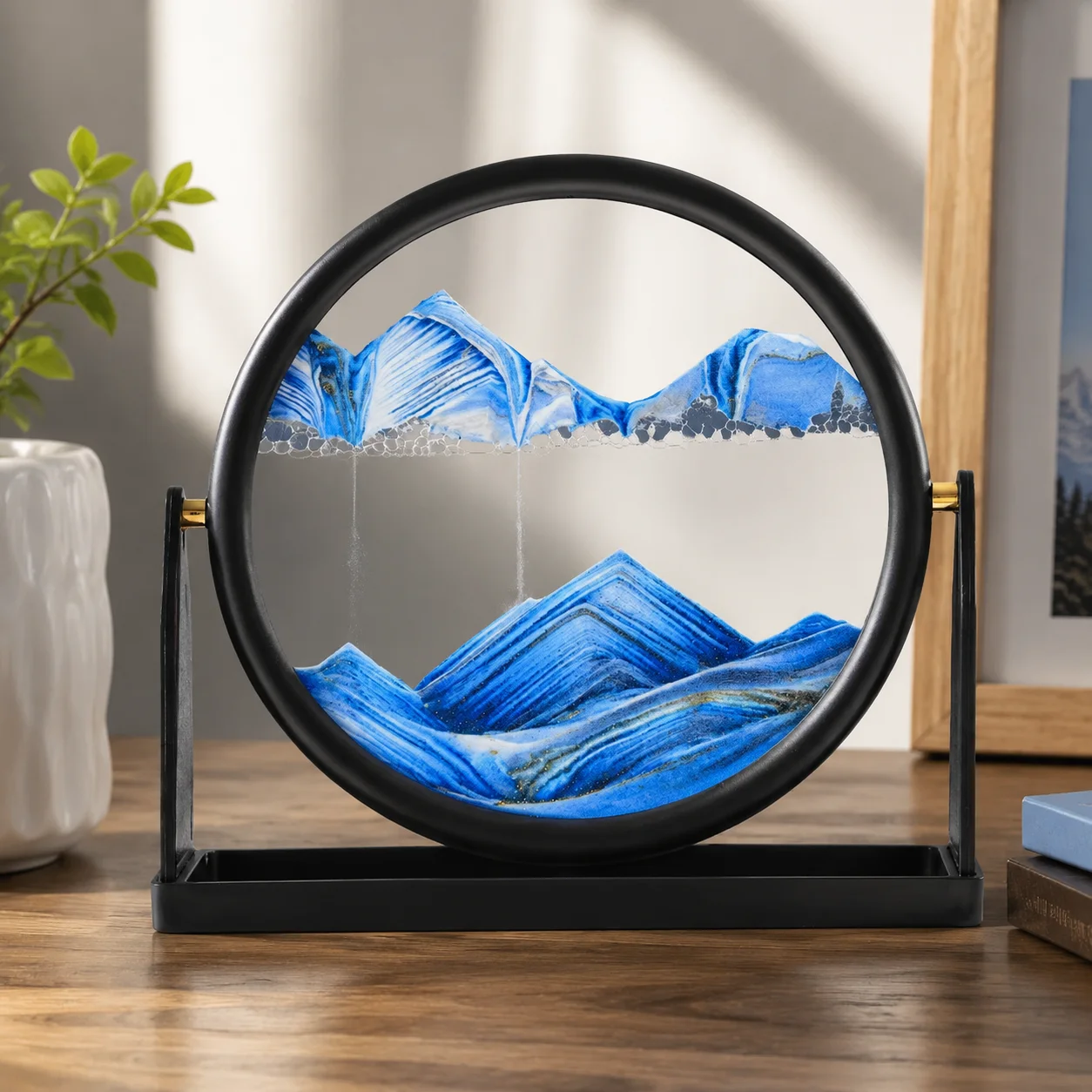 12 Inch Rotating 3D Moving Sand Art Glass Frame Quicksand Painting Desktop Decor Home Office Relax Stress Relief Gift