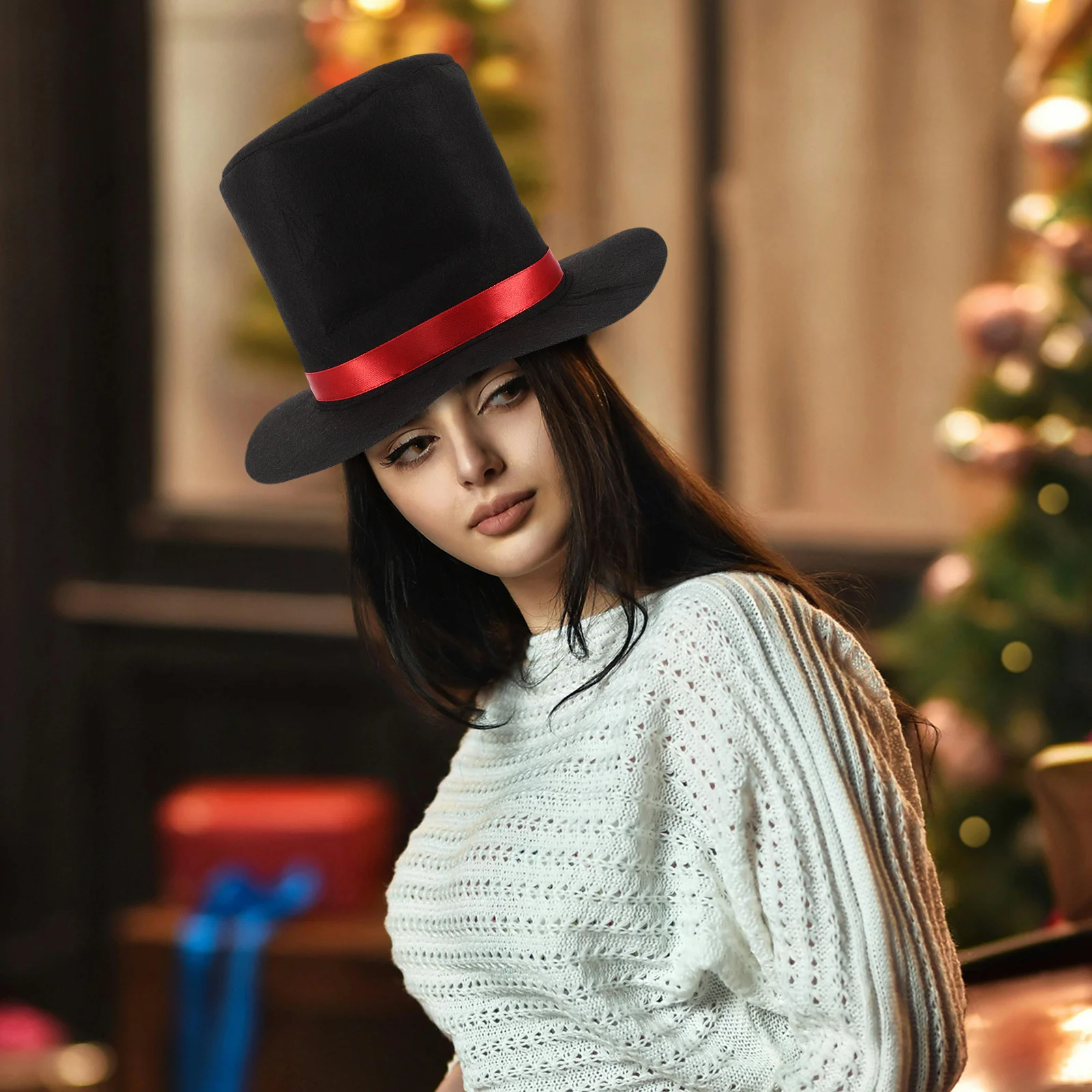 

Festive Christmas Snowman Dress-Up Hat Red Ribbon Soft Comfortable Winter Holiday Party Accessory Snowman Holiday Costume Hat