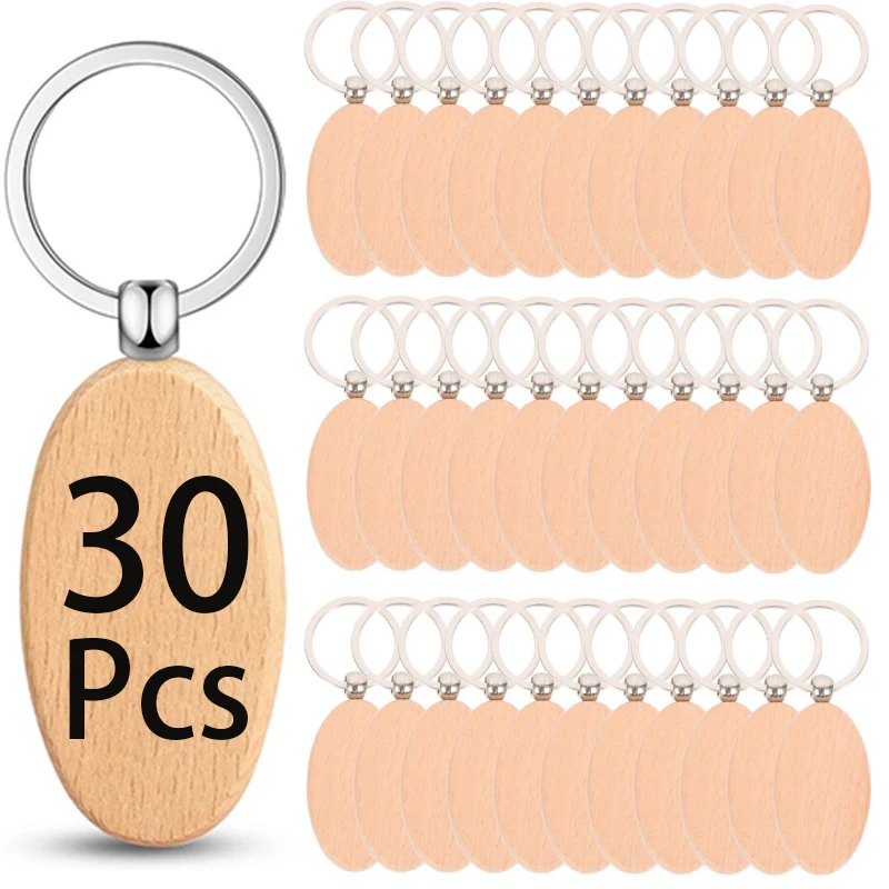 

30Pcs Blank Wooden Key Chain Wood Keychain Key Ring Key Tags Best Gift Craft