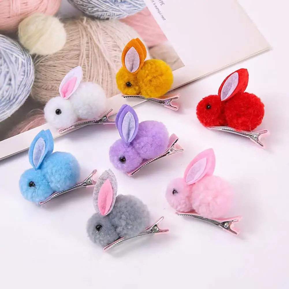 2Pcs Cute Bunny Hairpins Kids Plush Bunny Hairpins Headband Korean Children Hair Clips Sweet Girls Hairpins Hair Accessories